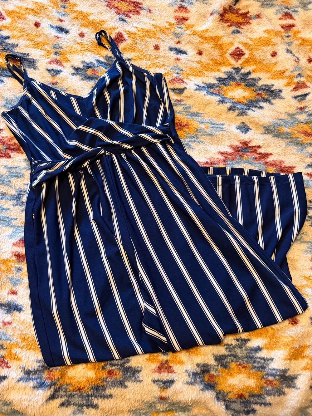 Candie's Navy and White Striped Jumpsuit
